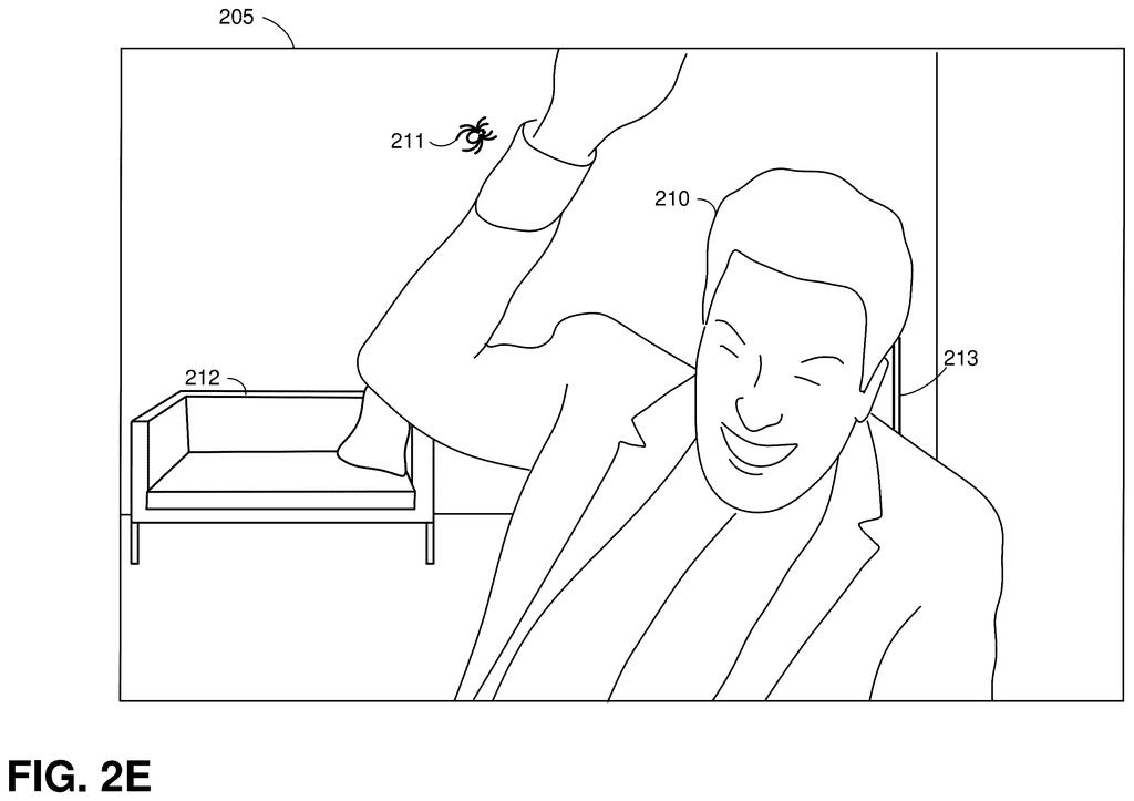 A person reacts to a spider in a video frame, illustrating a scenario for object detection in video. Drawing from patent filing US 2026/0301374 A1.