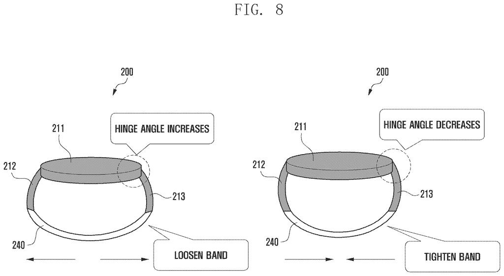 A smartwatch adjusts its band length and display curvature to snug up or loosen around a wearer's wrist. Drawing from patent filing US 2026/0310256 A1.