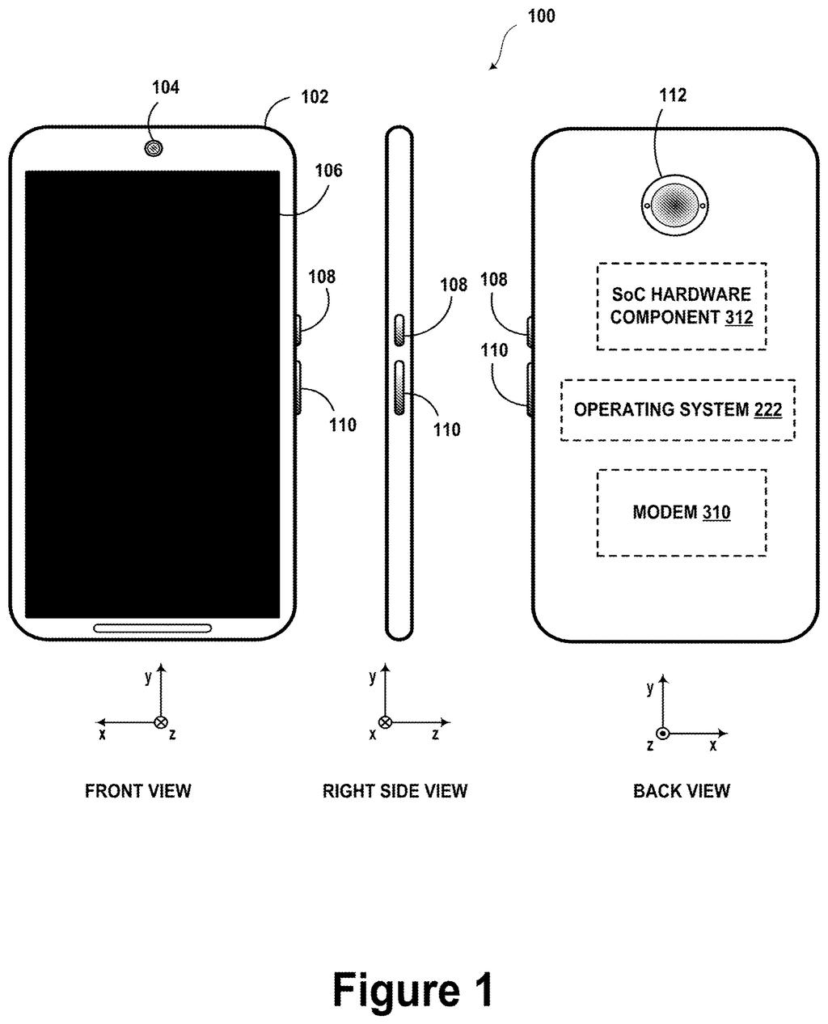A smartphone that adjusts how its wireless chips draw power to stretch battery life while running different apps. Drawing from patent filing US 2026/0310280 A1.