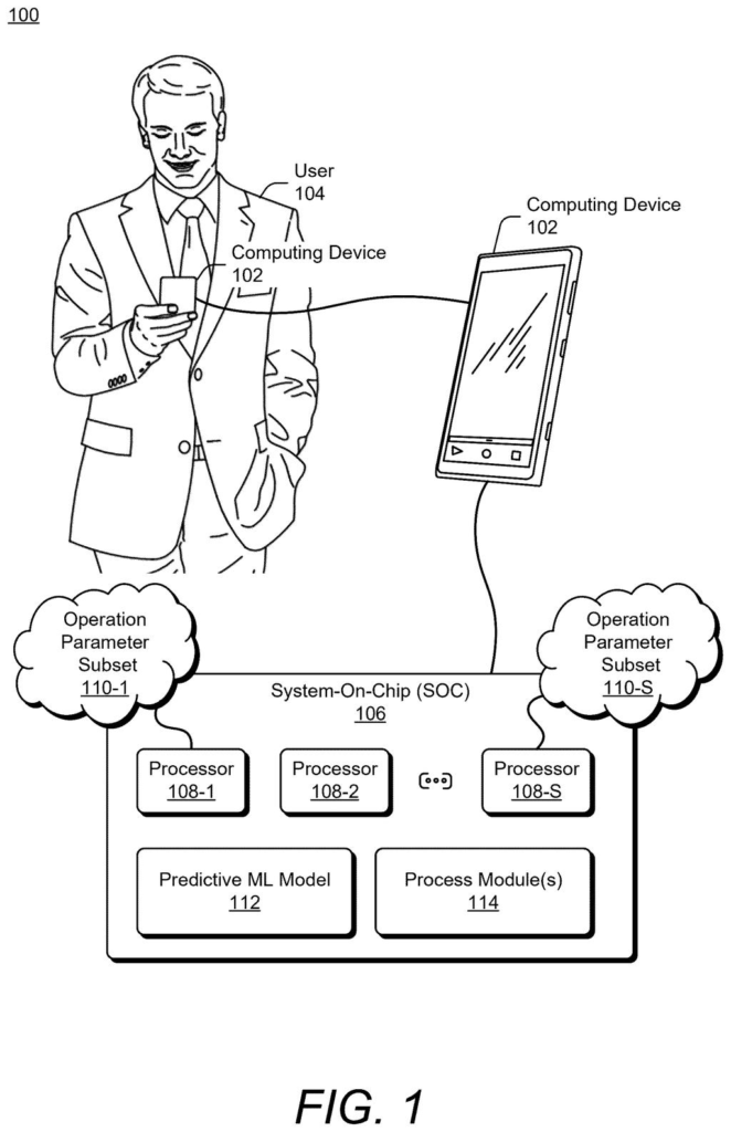 A phone chip uses smart software to foresee when heavy use will cause overheating and cool the device before it slows down. Drawing from patent filing US 2026/0310960 A1.