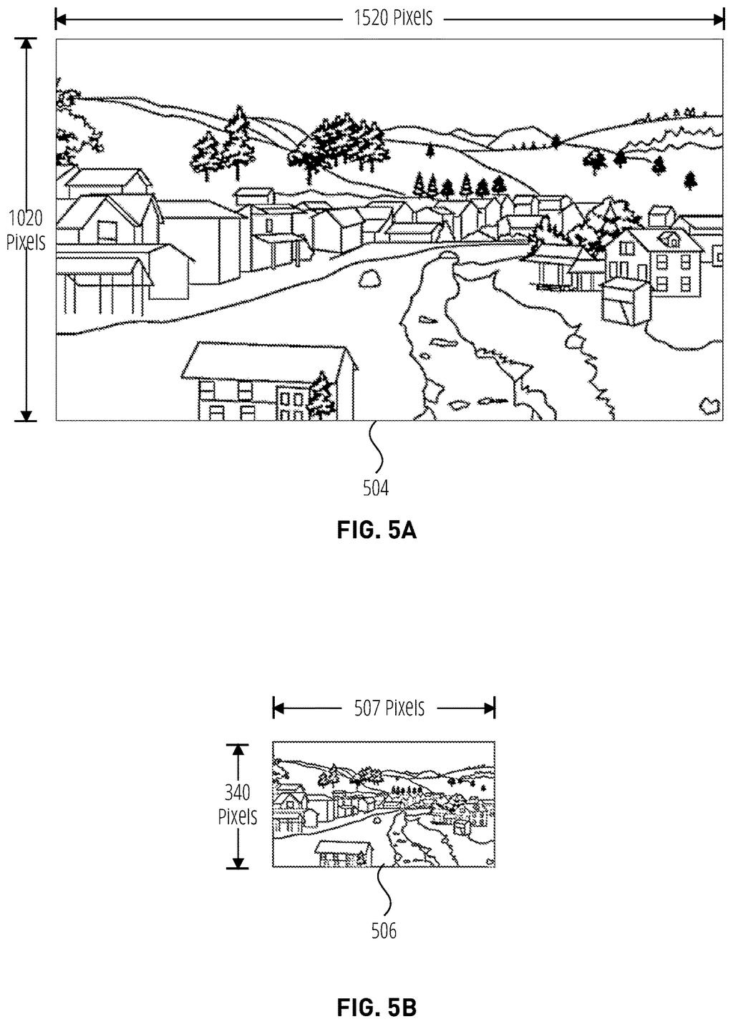 A town photo resized into a smaller version so the AI can study visual details uploaded by customers. Drawing from patent filing US 2026/0311048 A1.