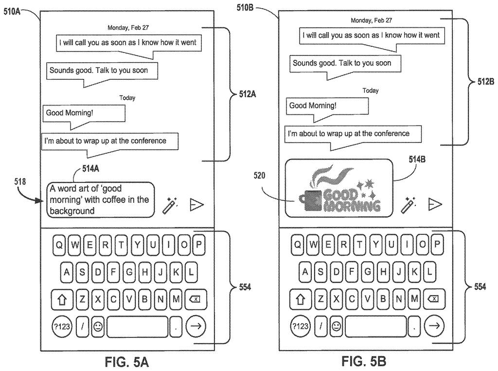 A messaging chat interface that generates a custom coffee-themed graphic directly from a typed description. Drawing from patent filing US 2026/0311399 A1.
