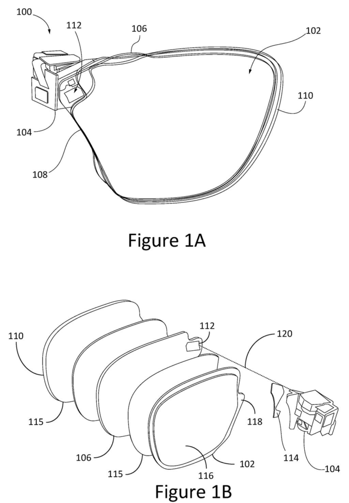 Layered lenses and a mini projector designed to protect delicate display components from impacts if smart glasses are dropped. Drawing from patent filing US 2026/0319262 A1.