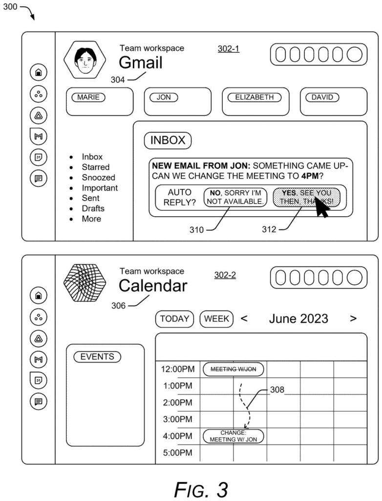 An email reply button that automatically reschedules a meeting on a user's calendar. Drawing from patent filing US 2026/0319767 A1.