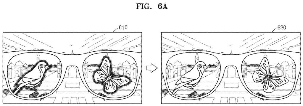 Smart glasses display virtual objects before and after removing blurry dark outlines to blend graphics cleanly into the real world. Drawing from patent filing US 2026/0320759 A1.