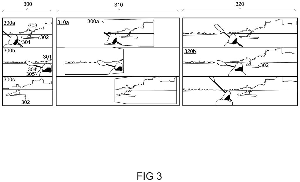 Video frames captured while sweeping a camera across water are aligned and filled in to create a wide video scene. Drawing from patent filing US 2026/0320868 A1.