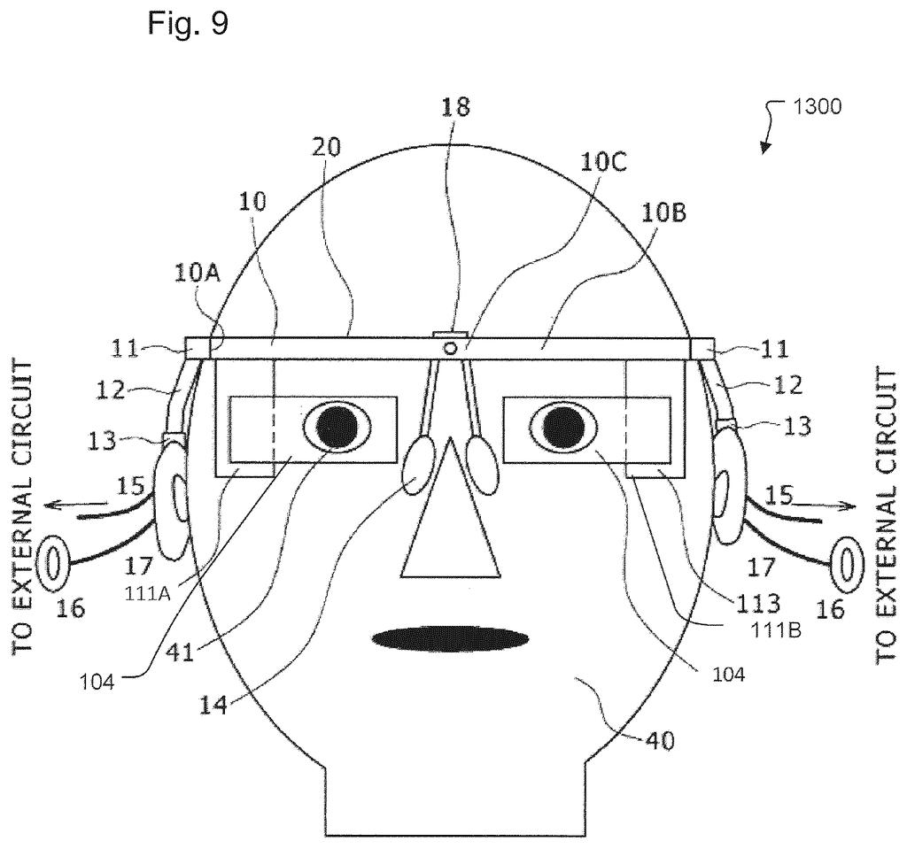 Smart glasses worn on a user's face bounce light through see-through lenses to project digital visuals directly into the wearer's eyes. Drawing from patent filing US 2026/0329087 A1.