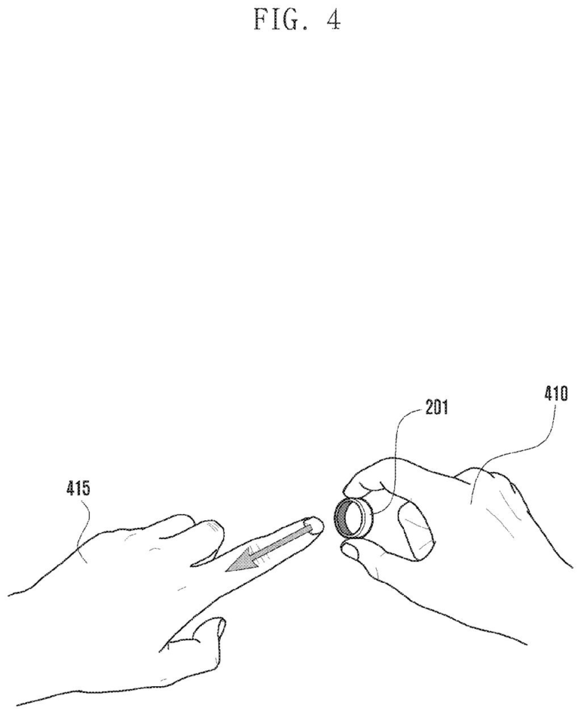 A smart ring sliding onto a user finger to read vital signs and verify identity. Drawing from patent filing US 2026/0329993 A1.