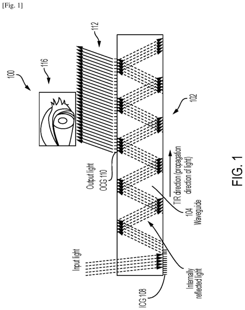 A glass display directs internal light rays straight into a viewer's eye to make digital visuals appear brighter and clearer. Drawing from patent filing US 2026/0339099 A1.